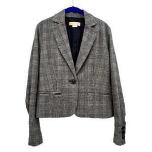 MICHAEL Michael Kors Wool Blend Single Button Plaid Blazer Jacket Size 6